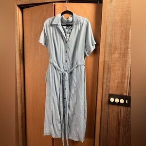 Lands End (Size 2X) Blue Stripe Belted Shirt Dress Lyocell Pockets Classic Fun
